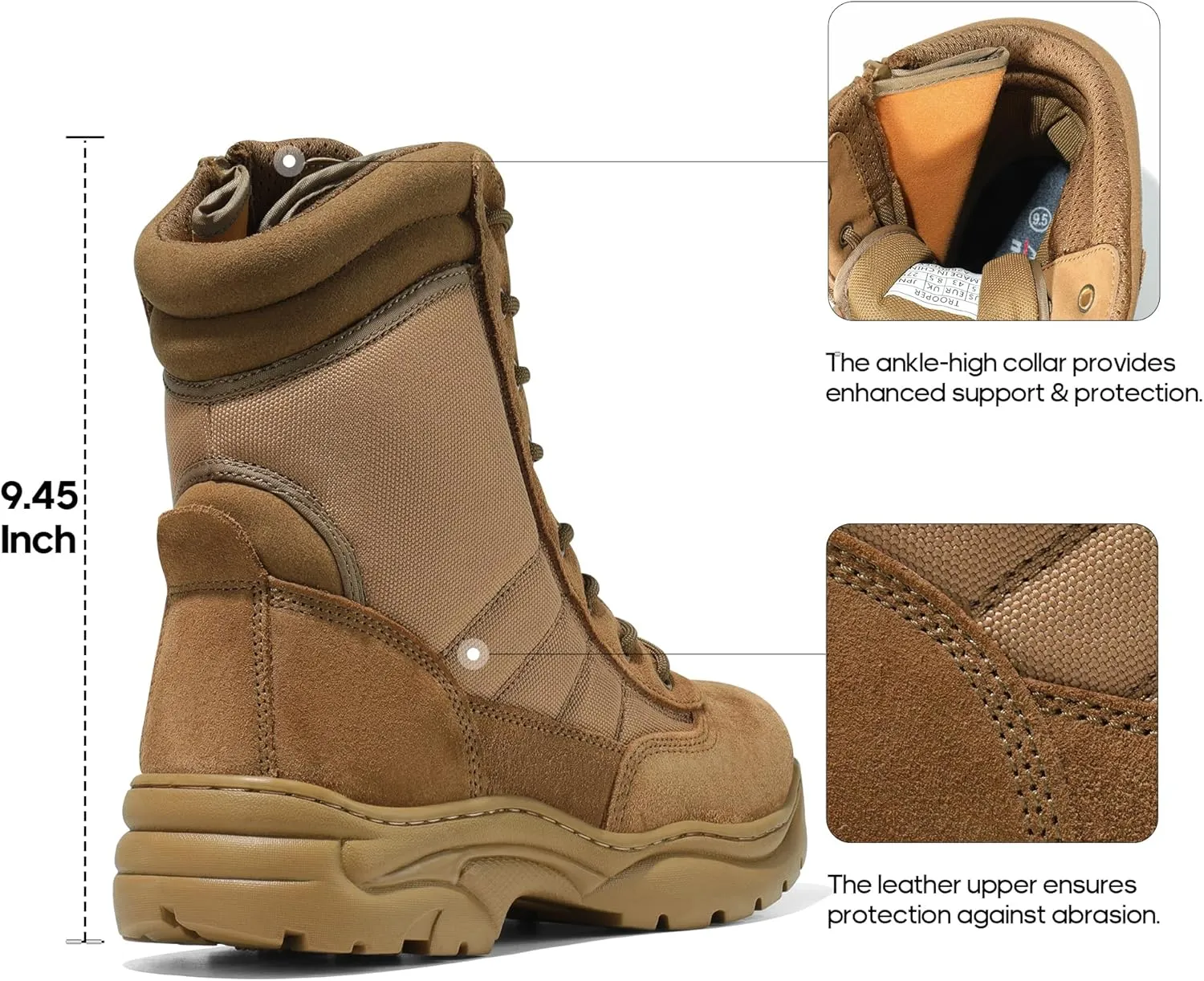 NORTIV 8 Men's Military Tactical Work Boots Side Zipper Leather Motorcycle Combat Boots Trooper(6-8 Inches)