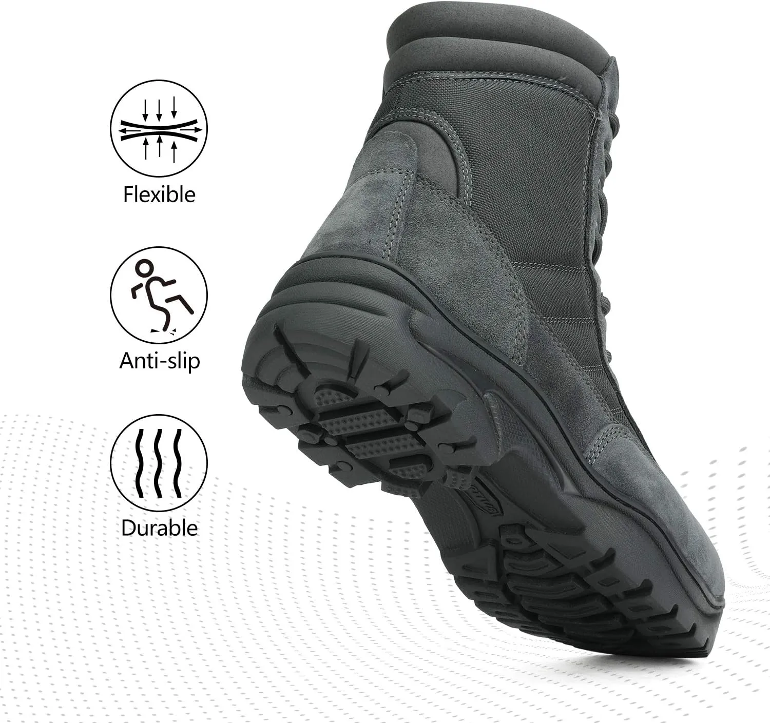 NORTIV 8 Men's Military Tactical Work Boots Side Zipper Leather Motorcycle Combat Boots Trooper(6-8 Inches)