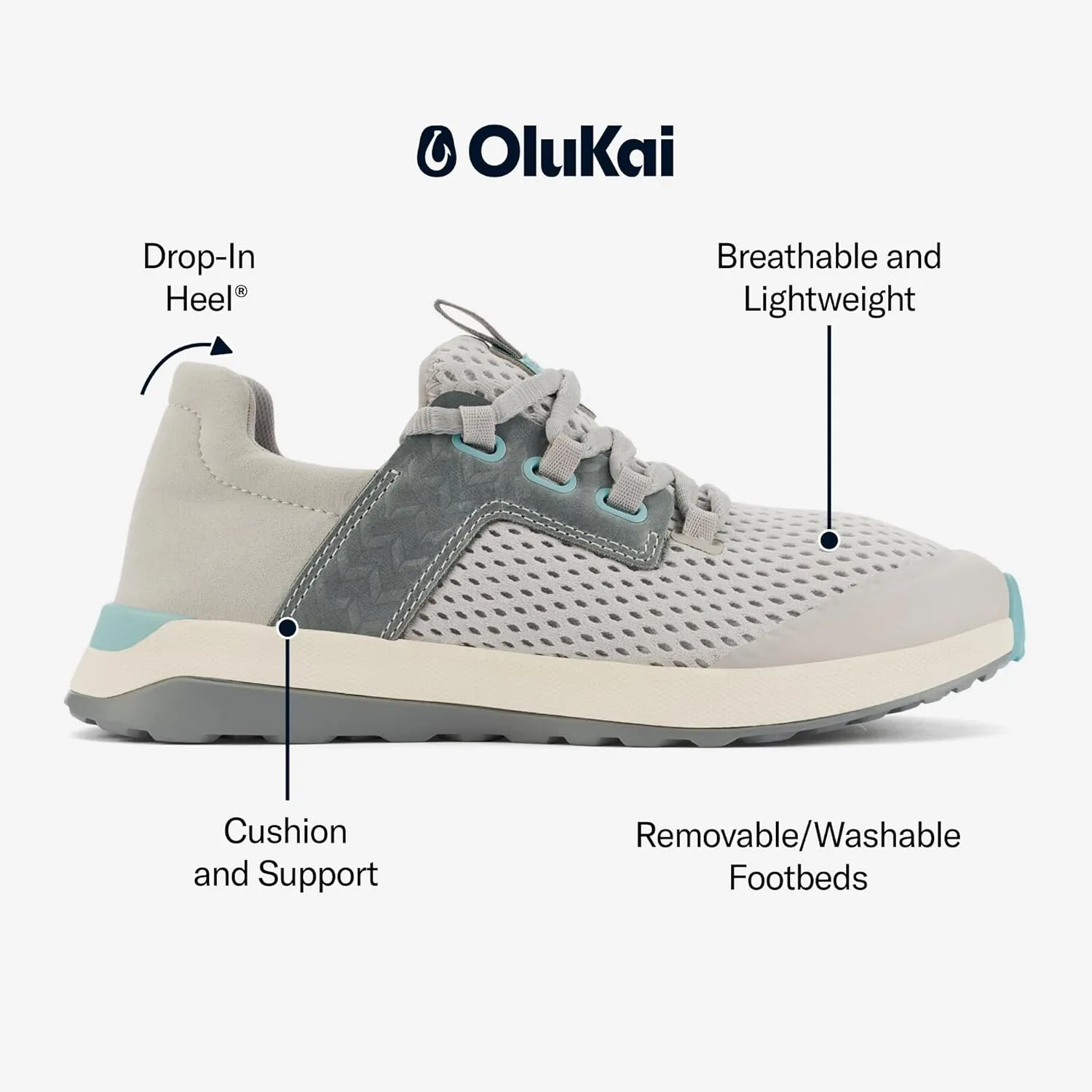 OLUKAI Wailuku Women's Athletic Sneakers, Lightweight & Breathable Mesh, Comfort Fit & Wet Grip Rubber Soles, All-Day Comfort & Supportive