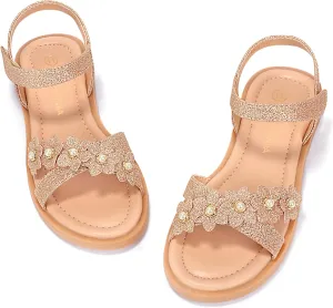 PANDANINJIA Elva Girls Sandals Open Toe Cute Flats Dress Sandals Cross Strappy Summer Shoes Toddler/Little Kid/Big Kid
