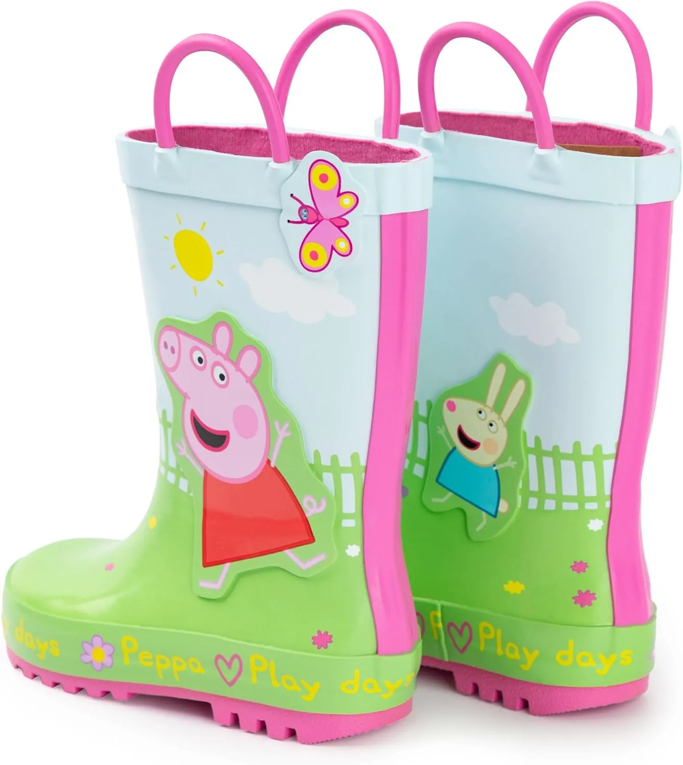 Peppa Pig Kids Wellington Boots | Childrens Handle Wellys and George Pig Print