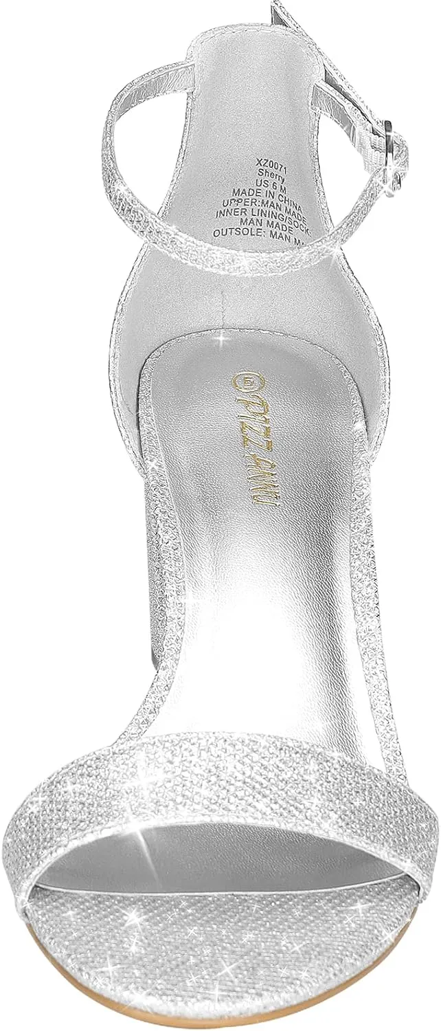 PIZZ ANNU Women's Open Toe Ankle Strap Low Block Chunky Heels Sandals Party Dress Pumps Shoes Strappy Buckle Sandals with 2.6" Tall Thick Heel Design