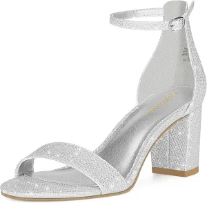 PIZZ ANNU Women's Open Toe Ankle Strap Low Block Chunky Heels Sandals Party Dress Pumps Shoes Strappy Buckle Sandals with 2.6" Tall Thick Heel Design