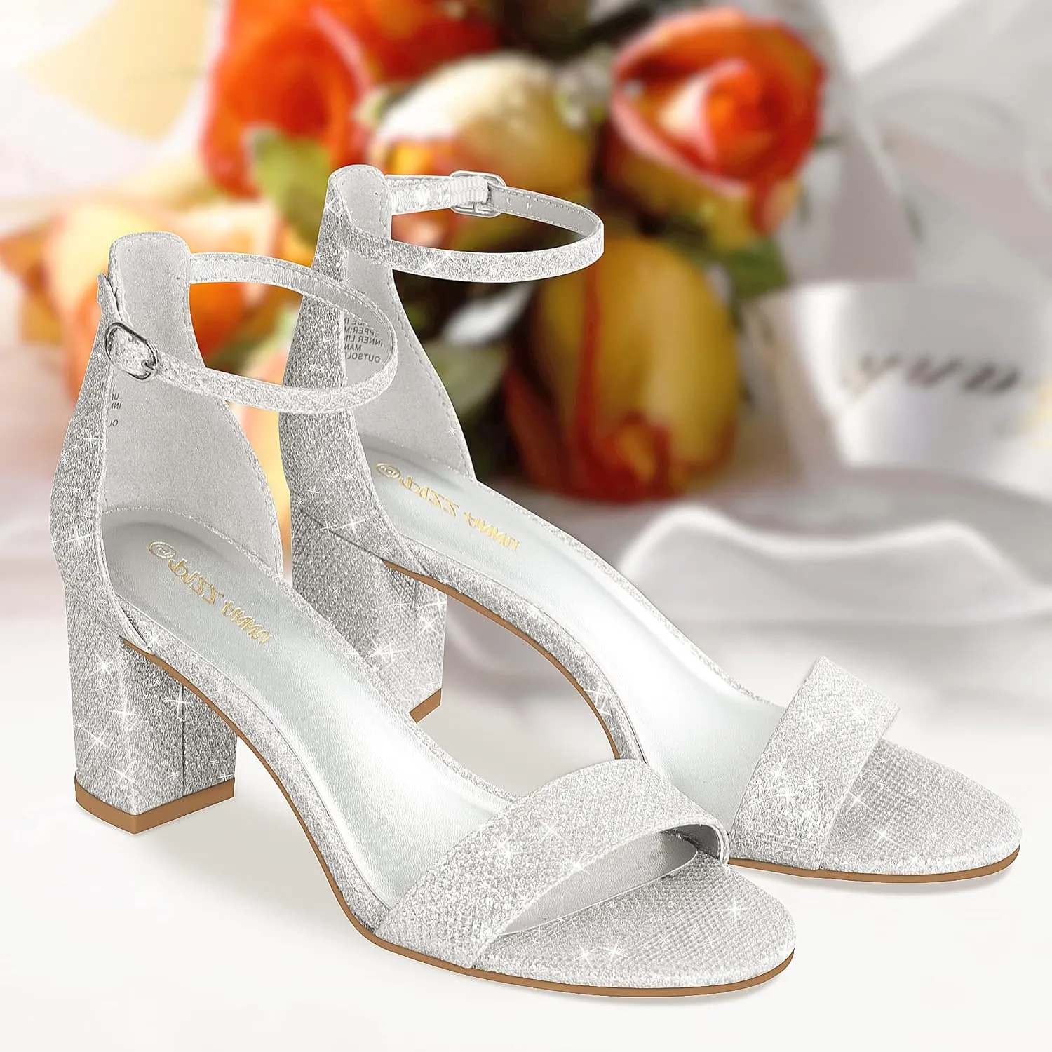 PIZZ ANNU Women's Open Toe Ankle Strap Low Block Chunky Heels Sandals Party Dress Pumps Shoes Strappy Buckle Sandals with 2.6" Tall Thick Heel Design