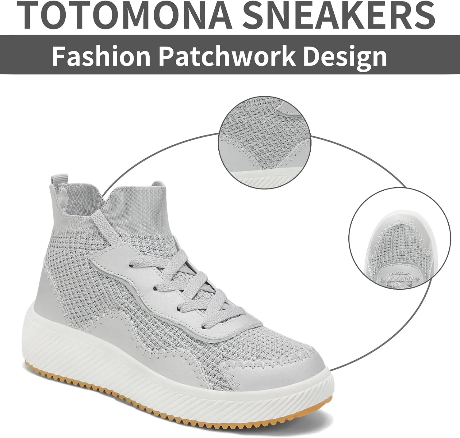Platform Sneakers for Women- Stylish Knit Walking Shoes, High-Top Chunky Casual Tennis Sneakers for Breath Comfort