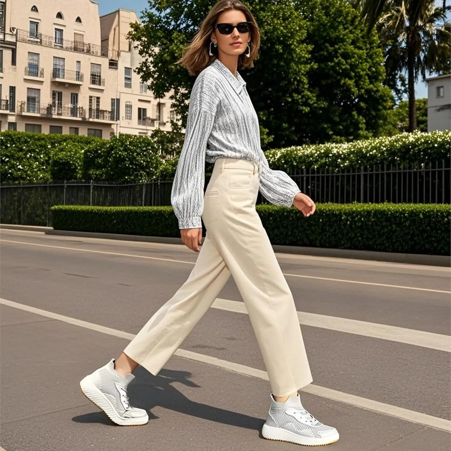 Platform Sneakers for Women- Stylish Knit Walking Shoes, High-Top Chunky Casual Tennis Sneakers for Breath Comfort