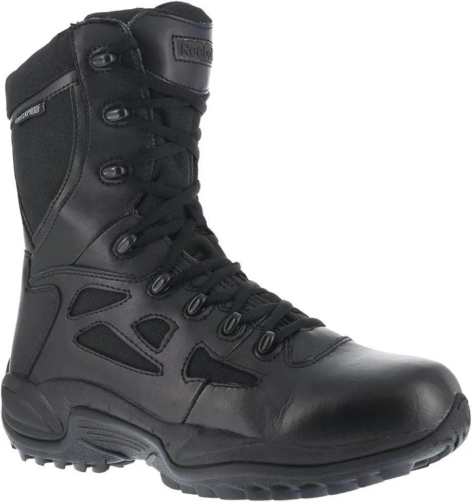 Reebok Work Men's RB8877 Rapid Response RB Soft Toe 8" StealthTactical Waterproof Boot with Side Zipper Black Military & Tactical