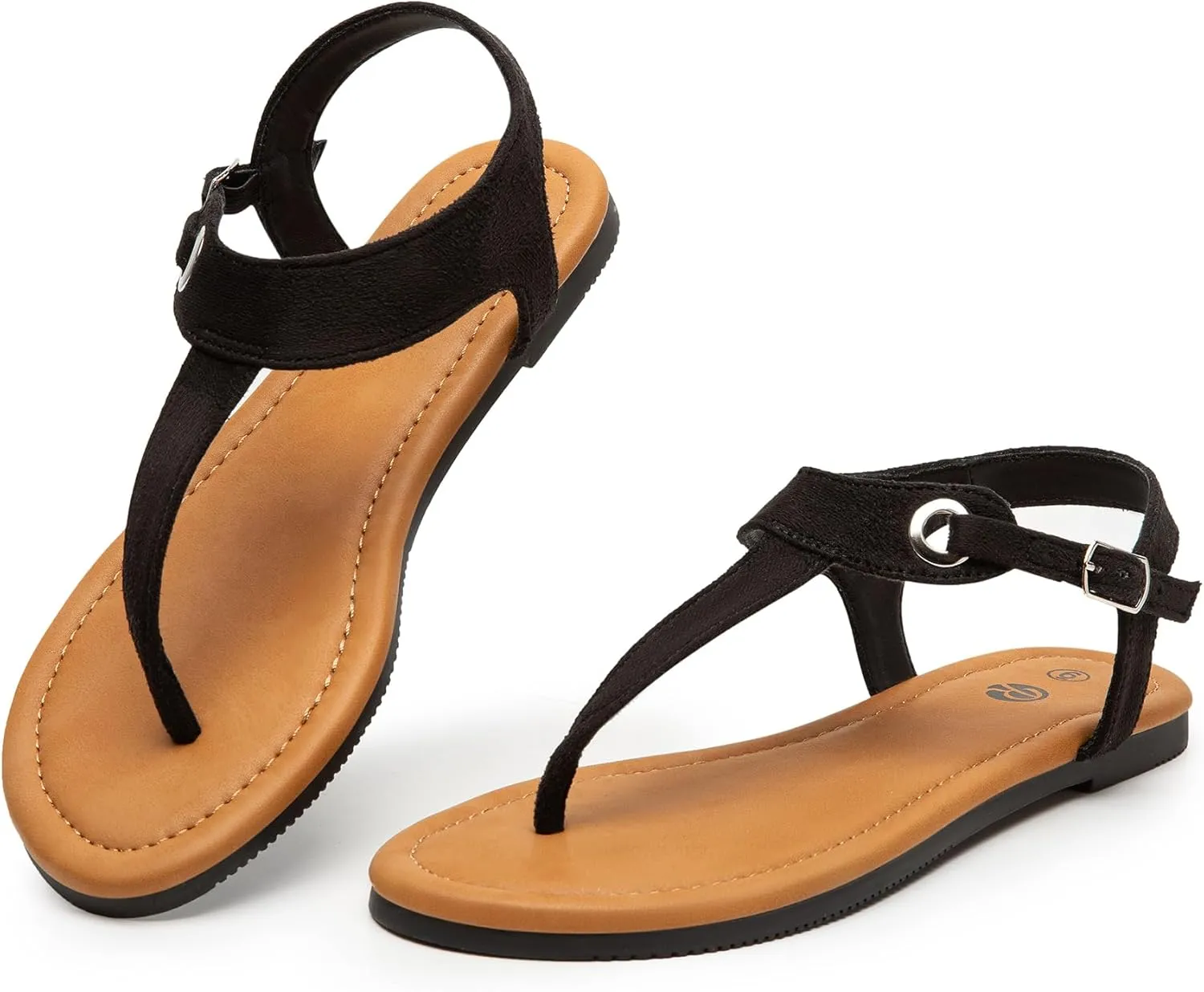 Rekayla Flat Thong Sandals with T-Strap and Adjustable Ankle Buckle for Women