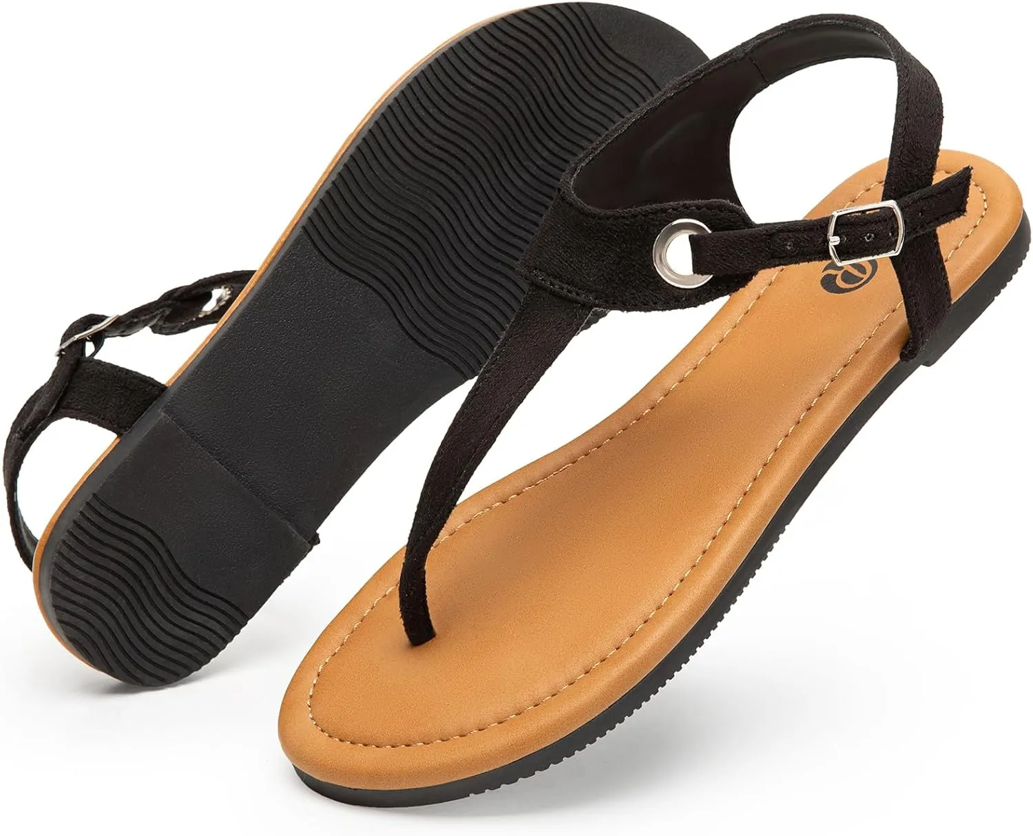 Rekayla Flat Thong Sandals with T-Strap and Adjustable Ankle Buckle for Women