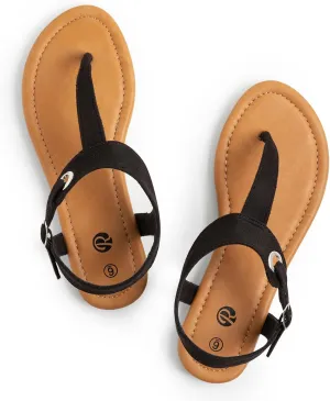 Rekayla Flat Thong Sandals with T-Strap and Adjustable Ankle Buckle for Women