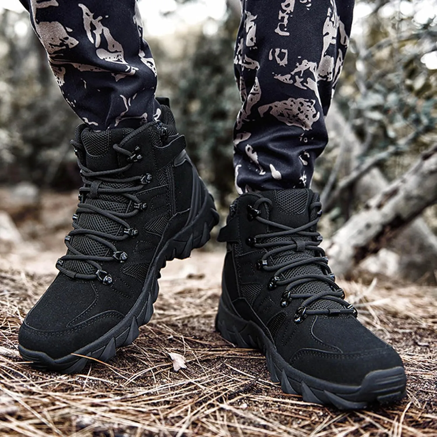 Renyqatt Men's Military Tactical Boots Combat Boots 6 Inches Lightweight Work Army Side Zipper Motorcycle Boot