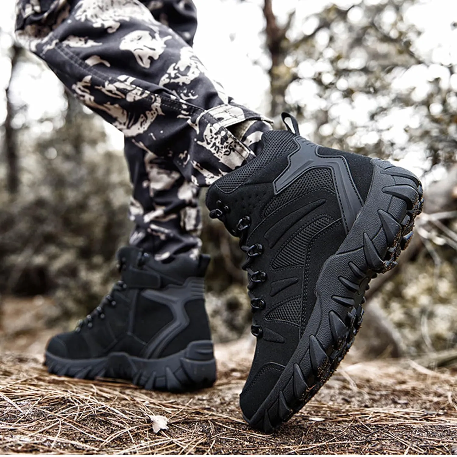 Renyqatt Men's Military Tactical Boots Combat Boots 6 Inches Lightweight Work Army Side Zipper Motorcycle Boot