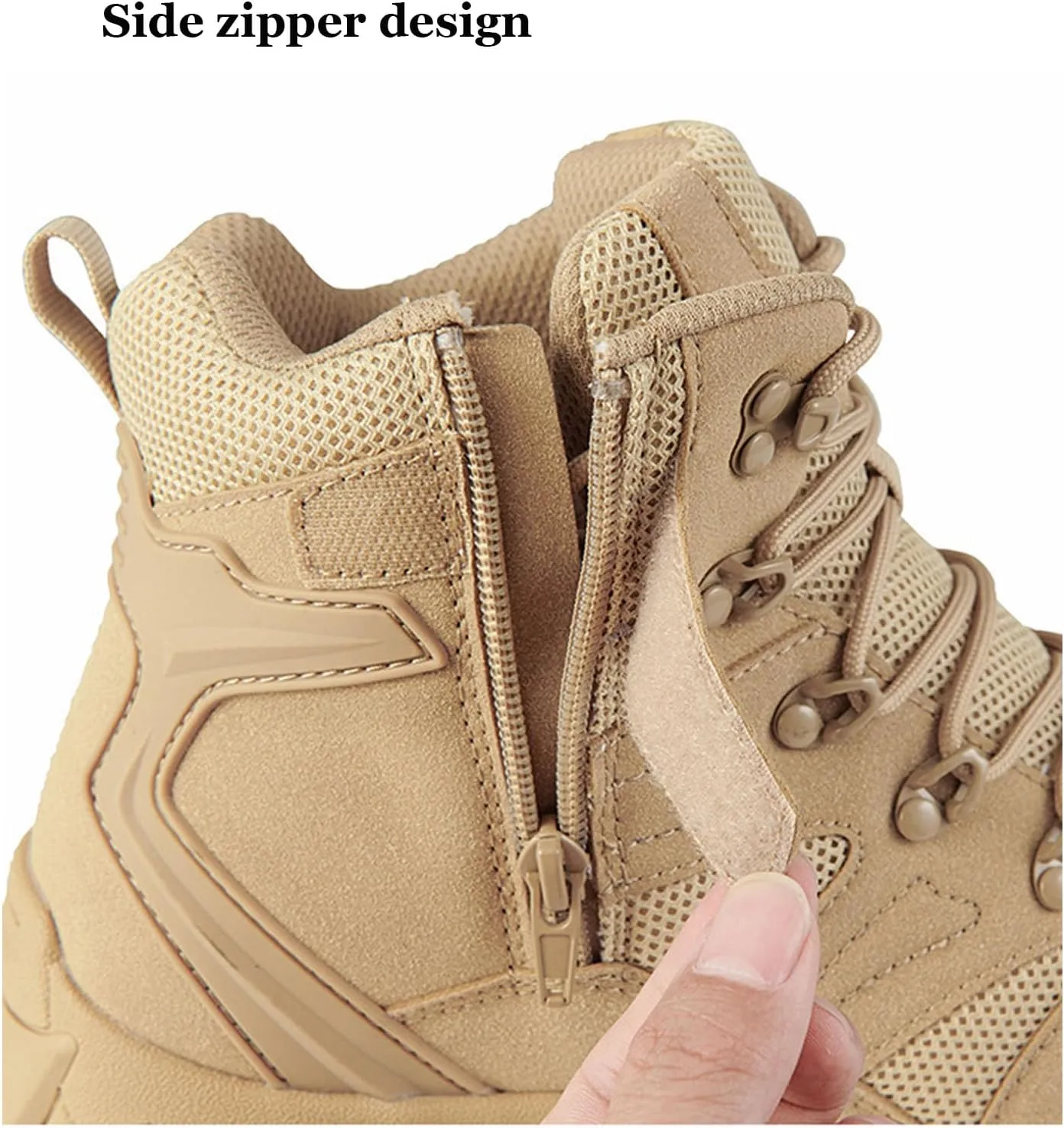Renyqatt Men's Military Tactical Boots Combat Boots 6 Inches Lightweight Work Army Side Zipper Motorcycle Boot