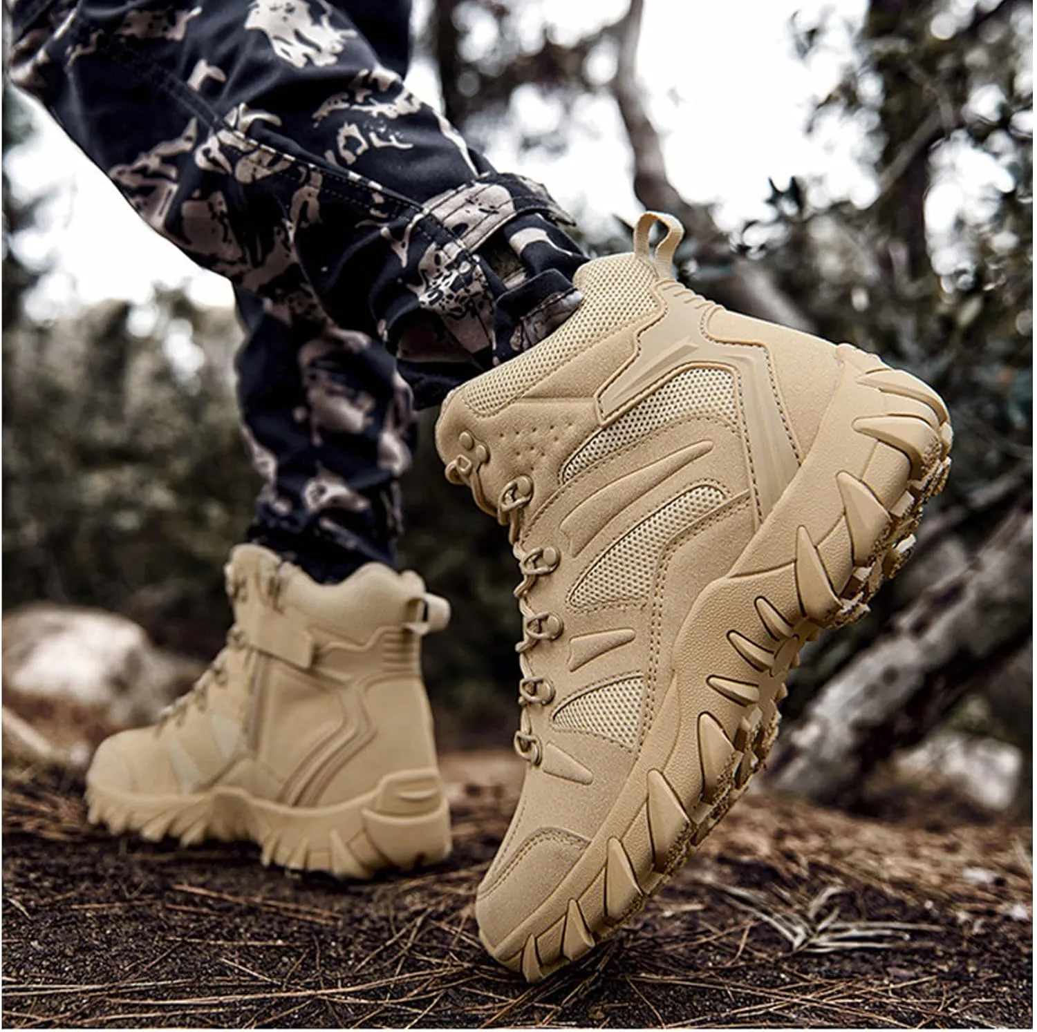 Renyqatt Men's Military Tactical Boots Combat Boots 6 Inches Lightweight Work Army Side Zipper Motorcycle Boot