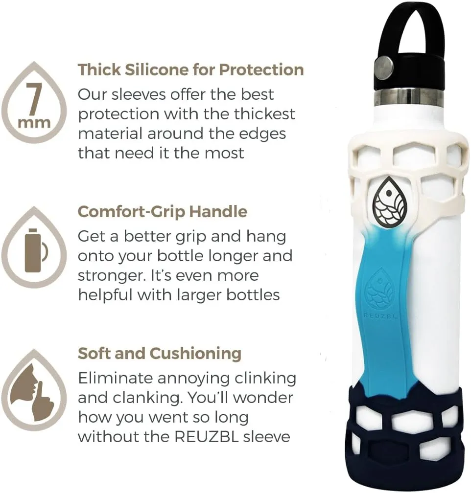 REUZBL Bottle Bumper Silicone Boot Sleeve Protector with Handle for Owala 40oz, Hydro Flask 40oz, 32oz, 24oz, 21oz, and Similar Stainless Steel Water Bottles Accessories