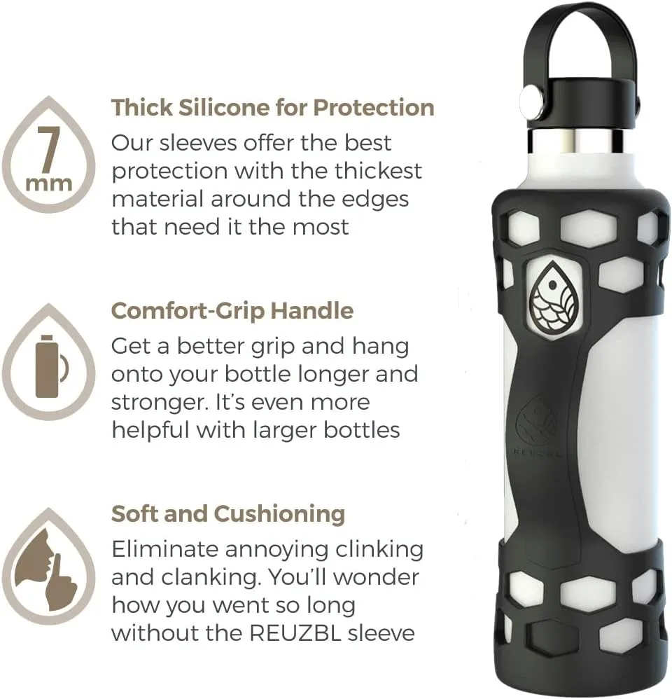 REUZBL Bottle Bumper Silicone Boot Sleeve Protector with Handle for Owala 40oz, Hydro Flask 40oz, 32oz, 24oz, 21oz, and Similar Stainless Steel Water Bottles Accessories