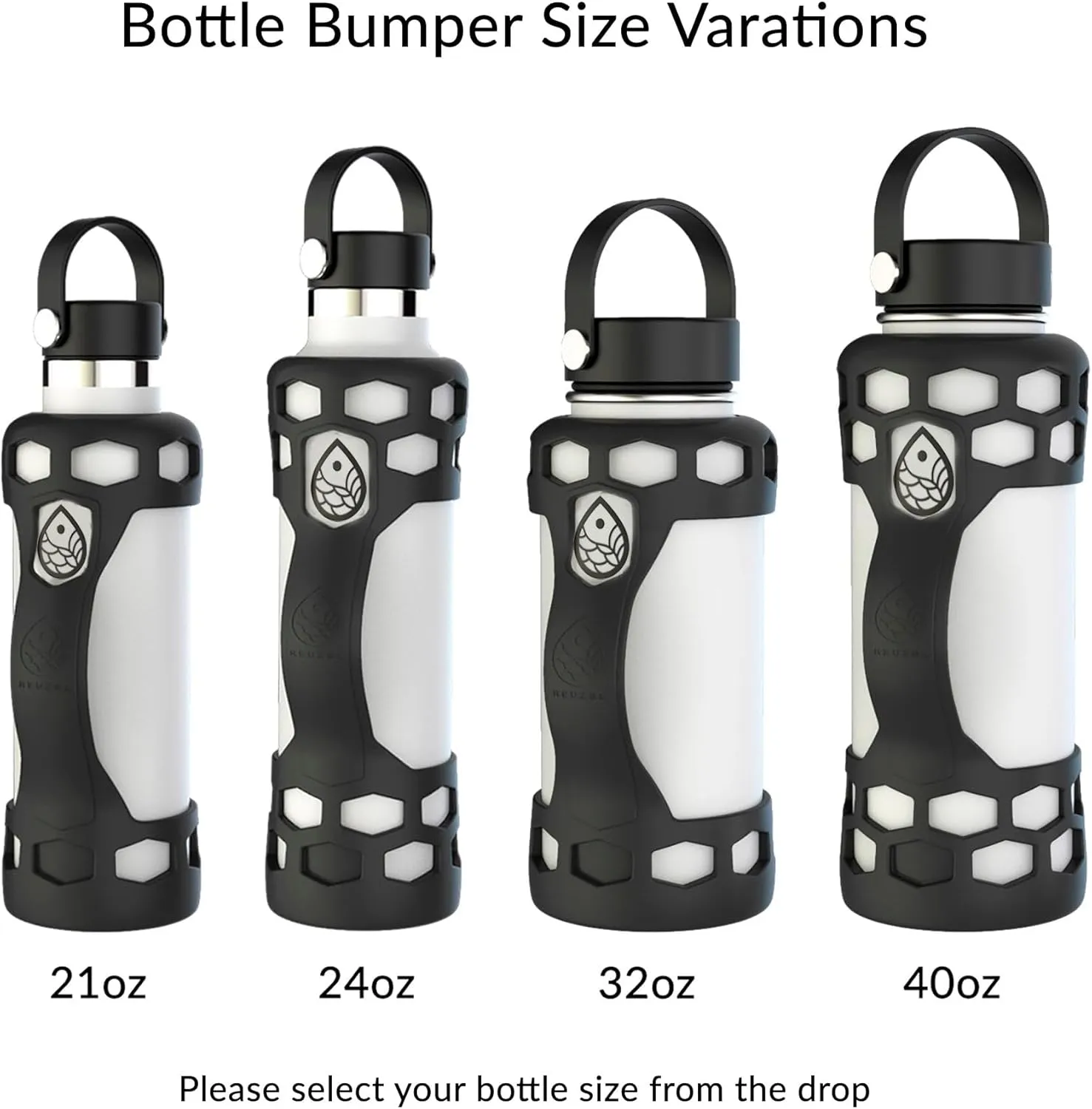 REUZBL Bottle Bumper Silicone Boot Sleeve Protector with Handle for Owala 40oz, Hydro Flask 40oz, 32oz, 24oz, 21oz, and Similar Stainless Steel Water Bottles Accessories