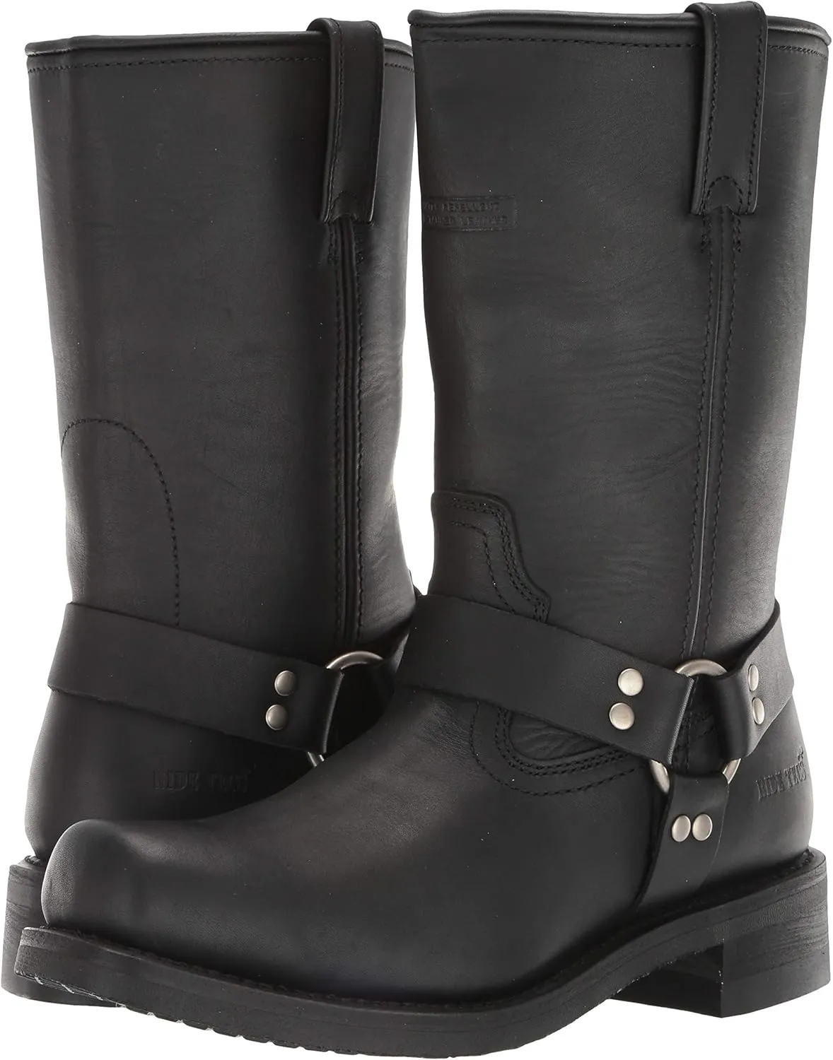 RIDETECS 13" Waterproof Biker Riding Boots For Men, Black - Full Grain Oiled Leather with Harness Strap
