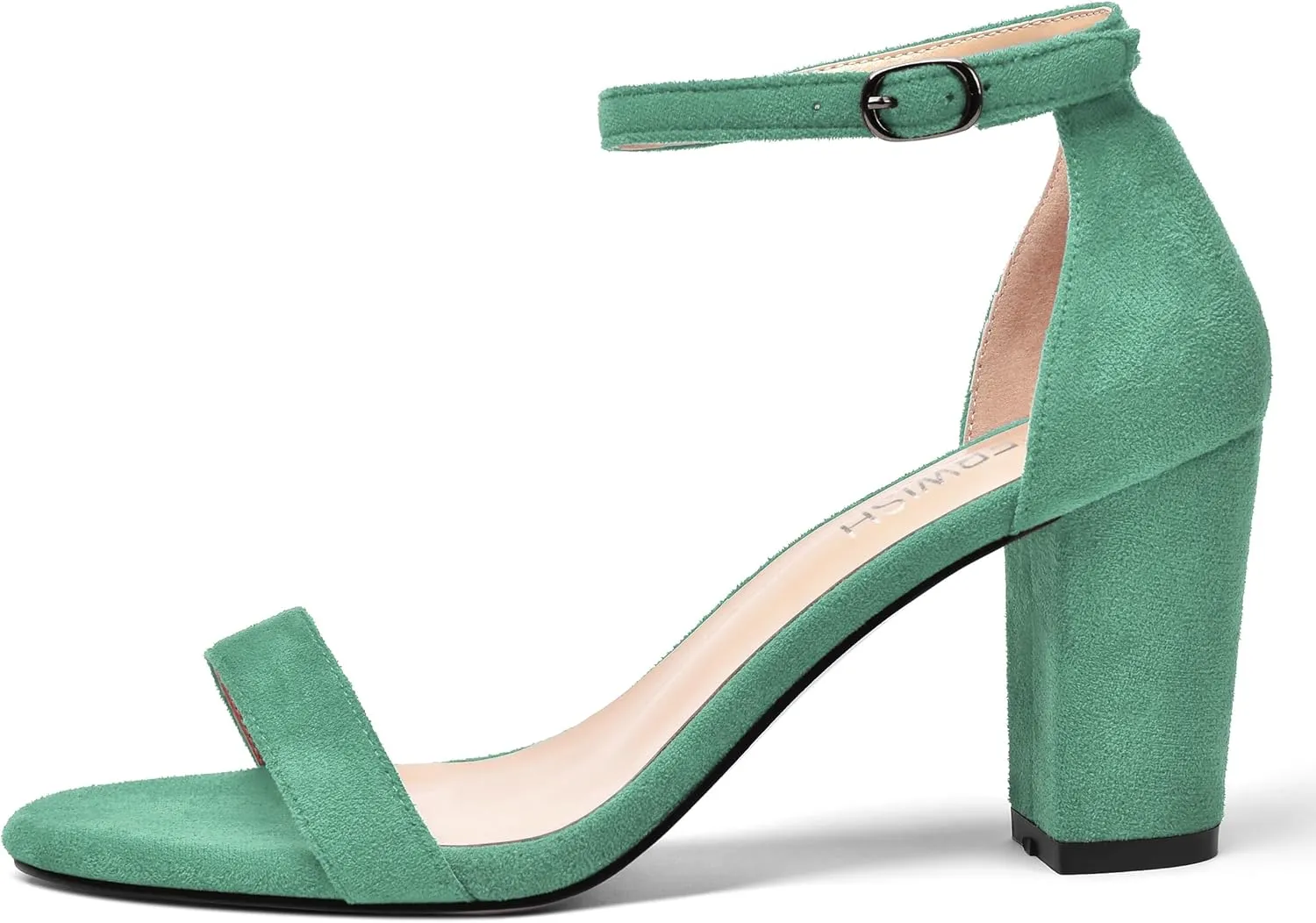 ROSERWISH Womens Dress Buckle Round Toe Suede Dating Ankle Strap Fashion Block High Heel Heeled Sandals 3.3 Inch