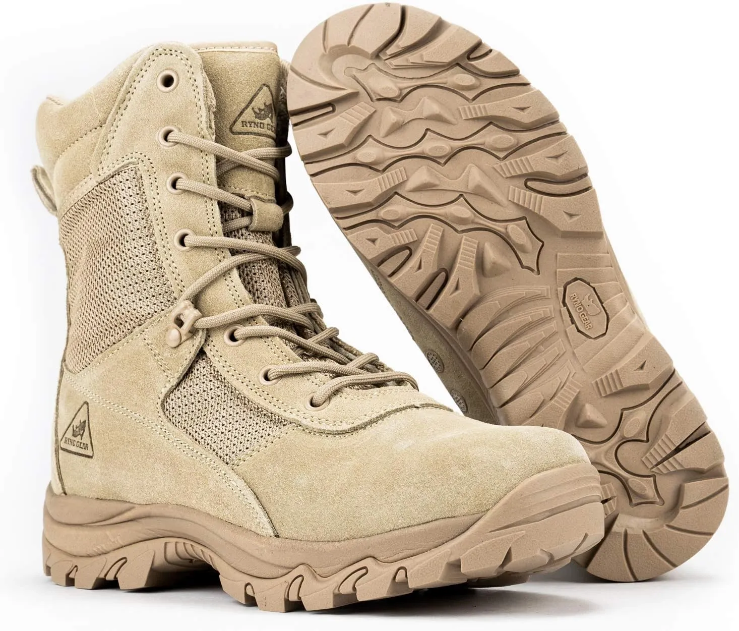 RYNO GEAR Men's Military & Tactical Boots, CoolMax Tactical Combat Military Durable Leather Work Utility Outdoor Hiking Assault Boots (Tan/Coyote/Black)