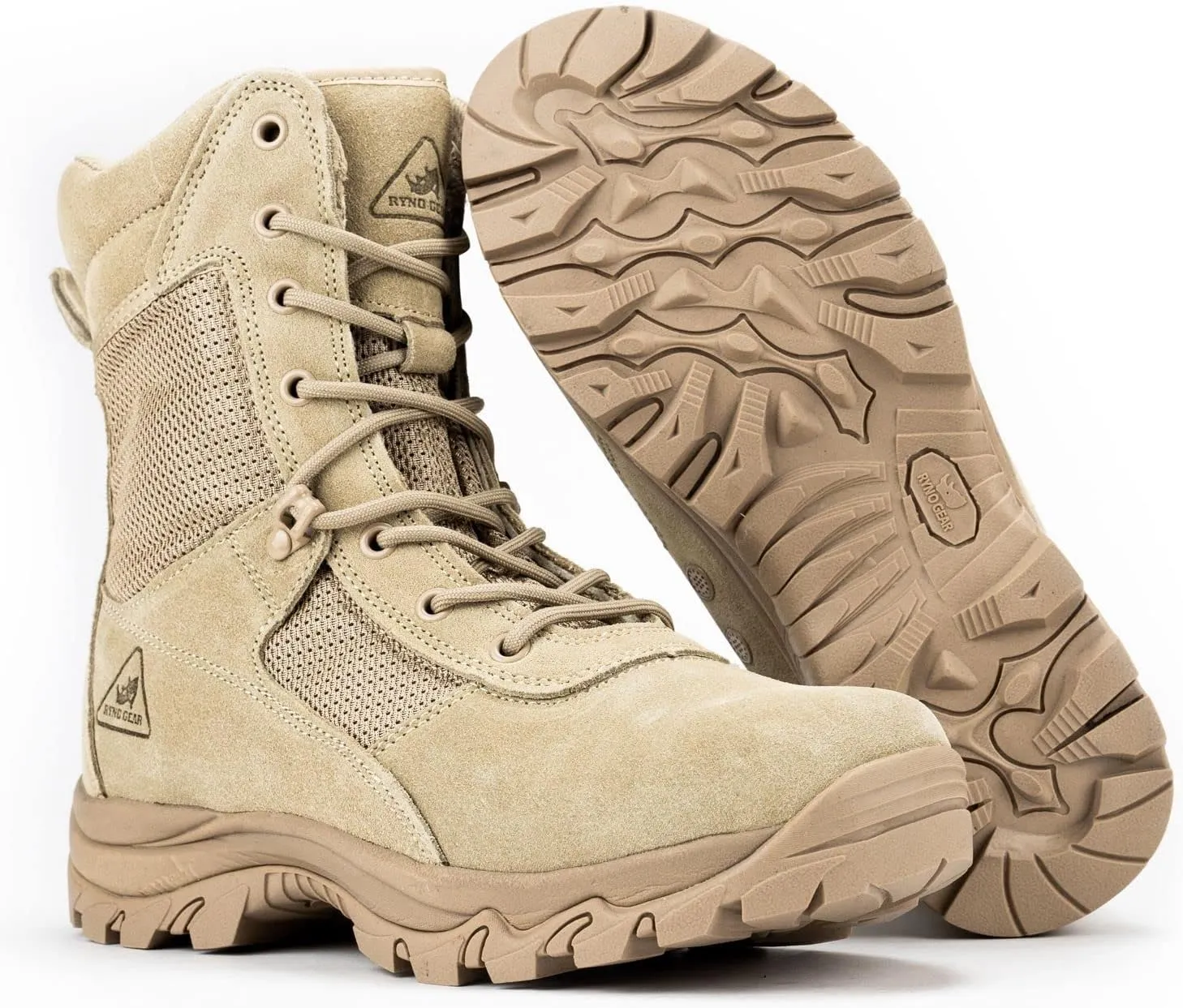 RYNO GEAR Men's Military & Tactical Boots, CoolMax Tactical Combat Military Durable Leather Work Utility Outdoor Hiking Assault Boots (Tan/Coyote/Black)