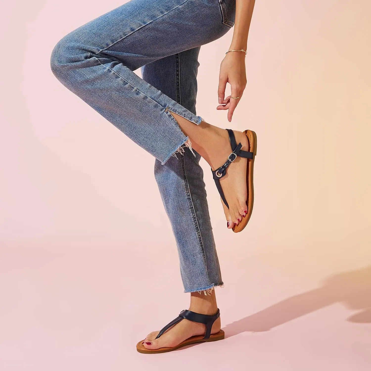 SANDALUP Women's Sandals Thong Flat Sandals Comfortable T-Strap Summer Shoes with Adjustable Ankle Buckle Dressy Sandals