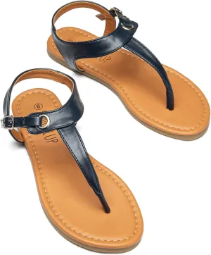 SANDALUP Women's Sandals Thong Flat Sandals Comfortable T-Strap Summer Shoes with Adjustable Ankle Buckle Dressy Sandals