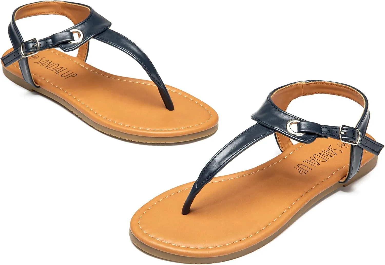 SANDALUP Women's Sandals Thong Flat Sandals Comfortable T-Strap Summer Shoes with Adjustable Ankle Buckle Dressy Sandals