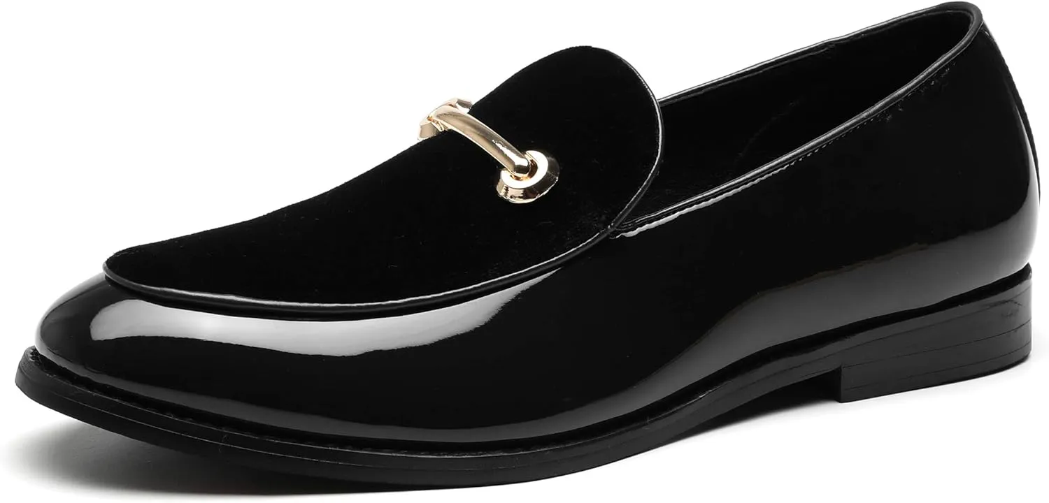 Santimon Fashion Loafers Men Dress Suede Patent Leather Driving Flats Slip on Moccasins Casual Shoes