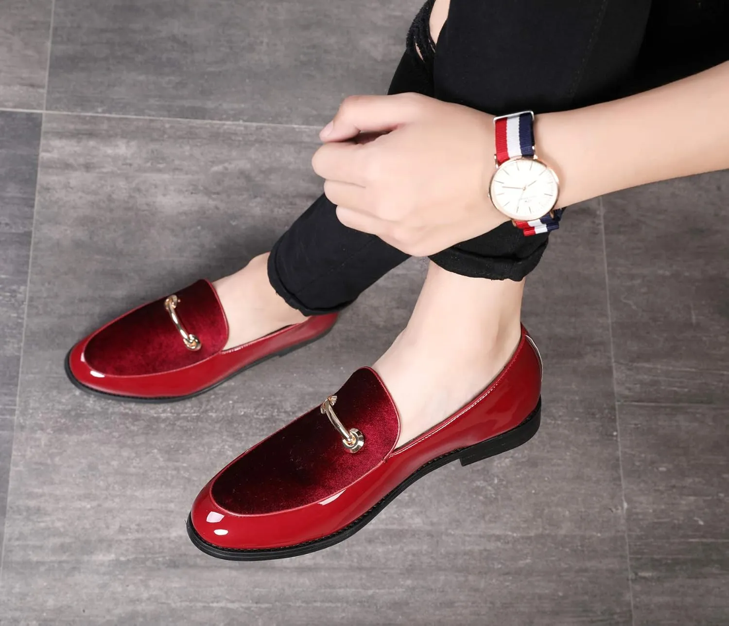 Santimon Fashion Loafers Men Dress Suede Patent Leather Driving Flats Slip on Moccasins Casual Shoes
