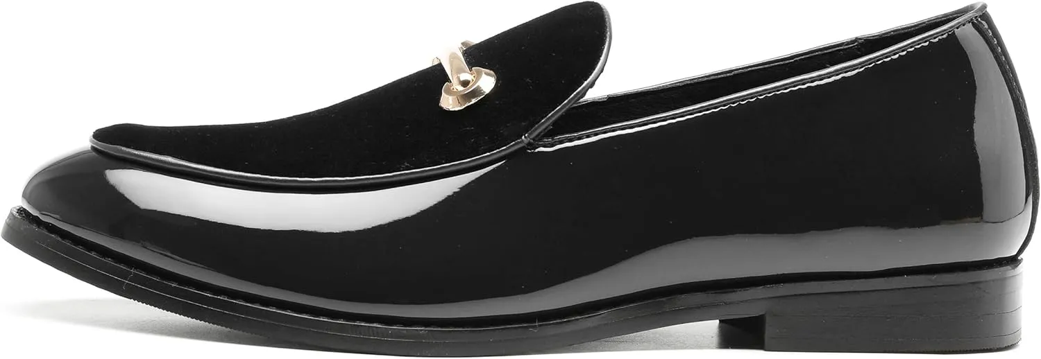 Santimon Fashion Loafers Men Dress Suede Patent Leather Driving Flats Slip on Moccasins Casual Shoes