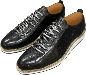Santimon Mens Shoes Fashion Casual Sneakers for Men Comfort Walking Shoes Modern Breathable Genunie Leather Flat Sneaker Crocodile Embossed Derby