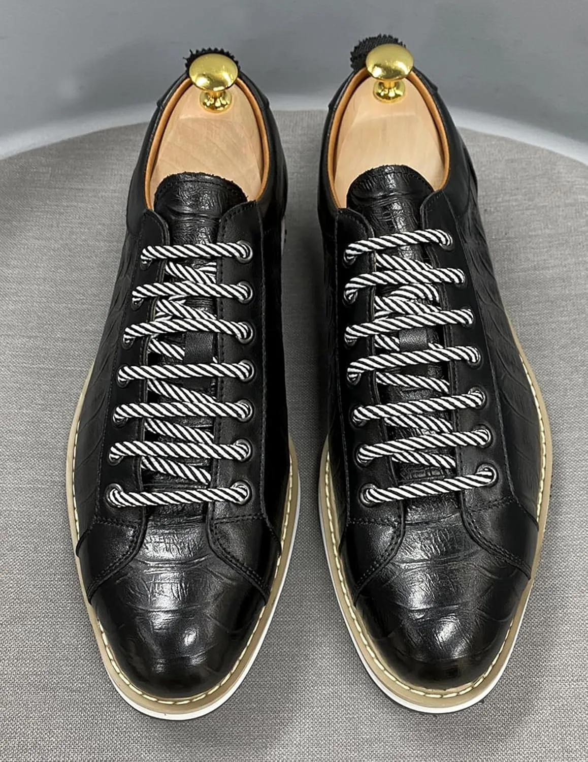 Santimon Mens Shoes Fashion Casual Sneakers for Men Comfort Walking Shoes Modern Breathable Genunie Leather Flat Sneaker Crocodile Embossed Derby