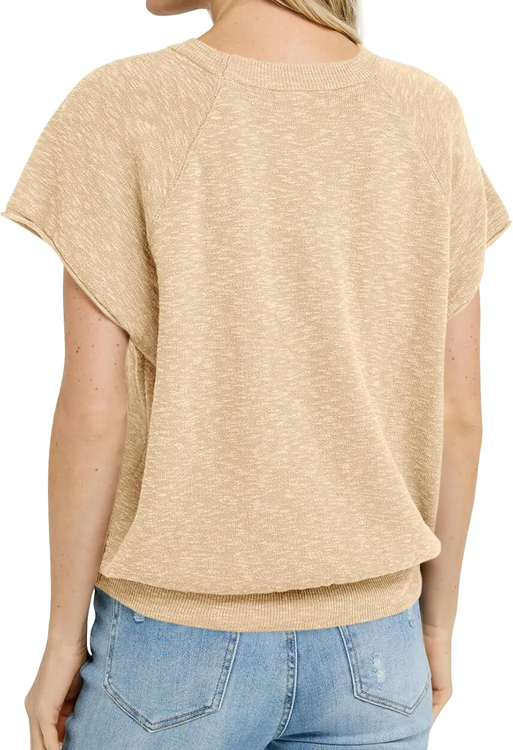 Saodimallsu Womens Short Sleeve Crewneck Sweater Summer Tops Casual Loose Knit Lightweight Basic Pullover Shirts