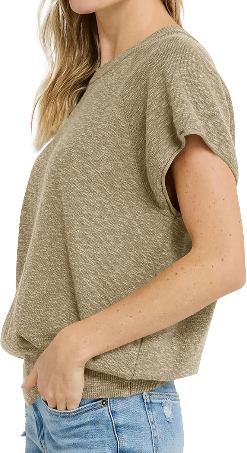 Saodimallsu Womens Short Sleeve Crewneck Sweater Summer Tops Casual Loose Knit Lightweight Basic Pullover Shirts