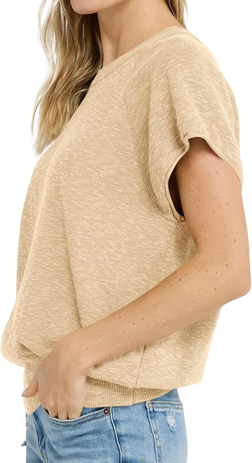 Saodimallsu Womens Short Sleeve Crewneck Sweater Summer Tops Casual Loose Knit Lightweight Basic Pullover Shirts