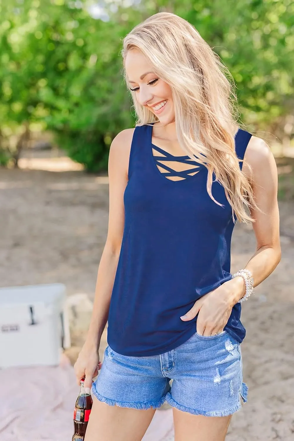 Sarin Mathews Womens Tank Tops Summer Sleeveless Shirts Criss Cross Casual Basic Tee Shirts Tops Blouses