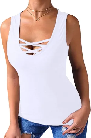 Sarin Mathews Womens Tank Tops Summer Sleeveless Shirts Criss Cross Casual Basic Tee Shirts Tops Blouses