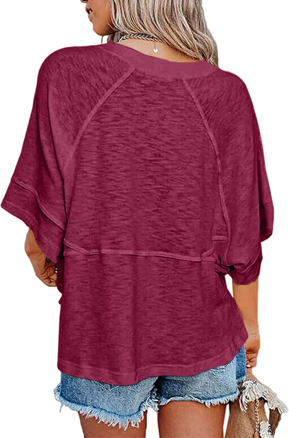Sherosa Womens Casual Crewneck Half Sleeve T-Shirts Solid Color Loose Fit Summer Basic Tops Tees Blouses