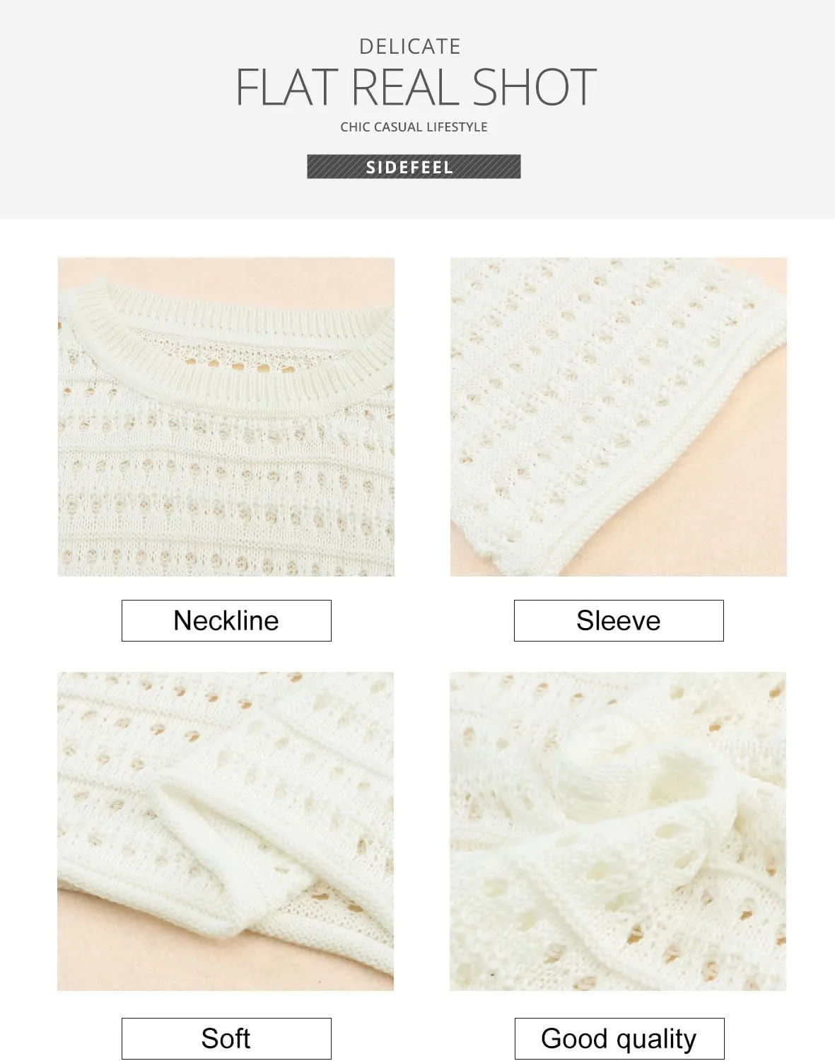 Sidefeel Womens Sweaters Lightweight Casual Long Sleeve Loose Crochet Hollow Out Knit Pullover Tops Clothing