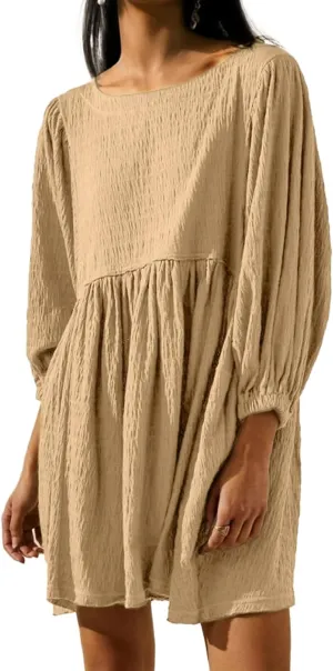 Simplee Apparel Womens Flowy Summer Tunic Dress Puff Sleeve Casual Babydoll Mini Dresses with Pockets