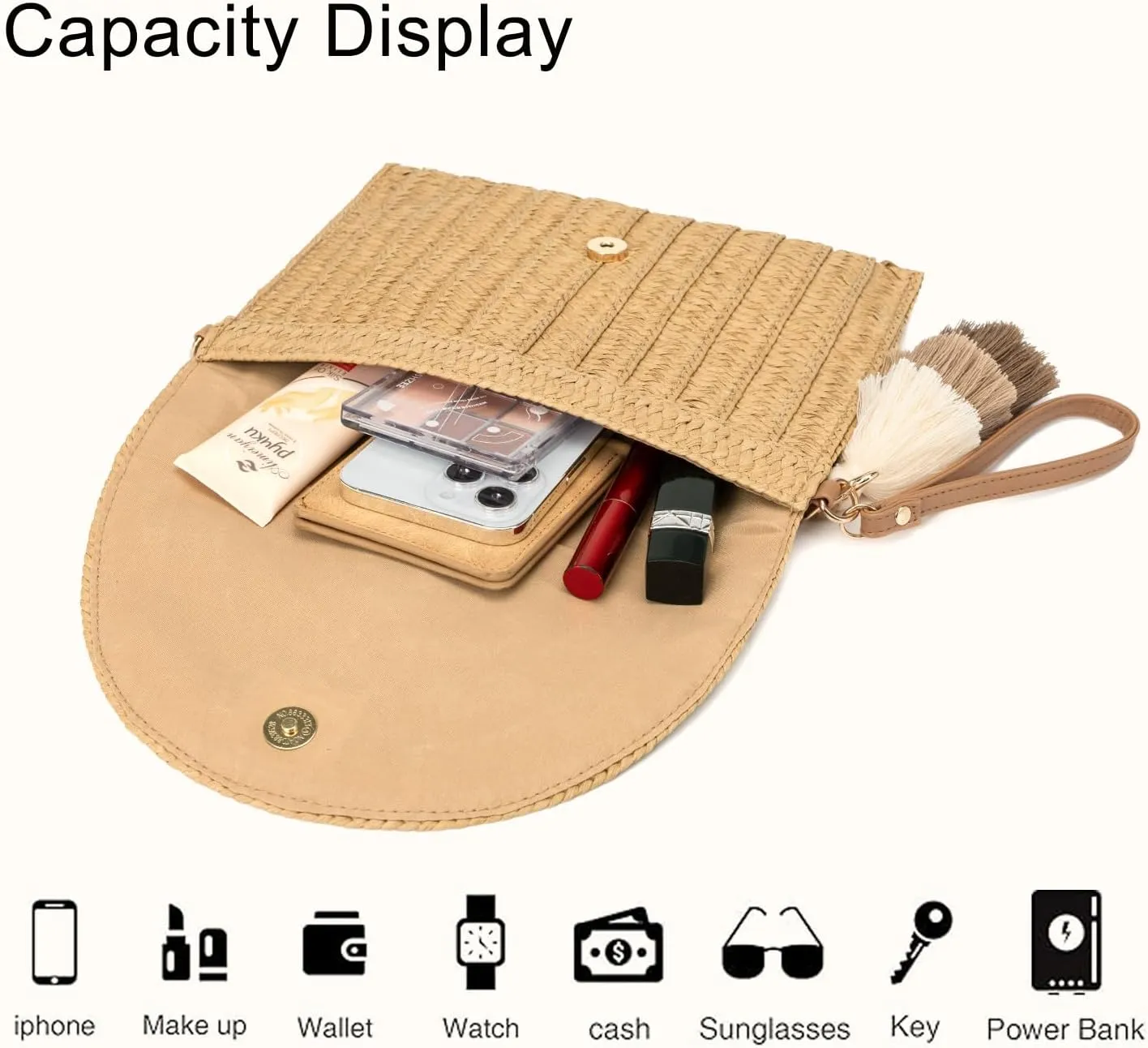 Small Straw Clutch Purses For Women Raffia Shoulder Beach Bag Summer Woven Purse Envelope Crossbody Handbag Wallet