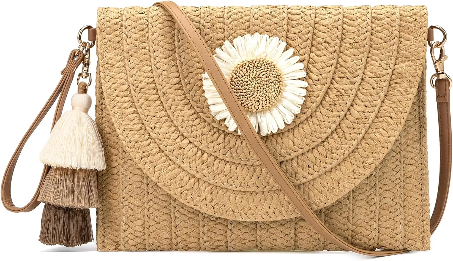 Small Straw Clutch Purses For Women Raffia Shoulder Beach Bag Summer Woven Purse Envelope Crossbody Handbag Wallet