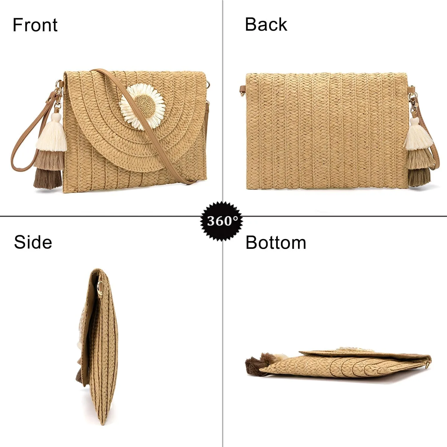 Small Straw Clutch Purses For Women Raffia Shoulder Beach Bag Summer Woven Purse Envelope Crossbody Handbag Wallet