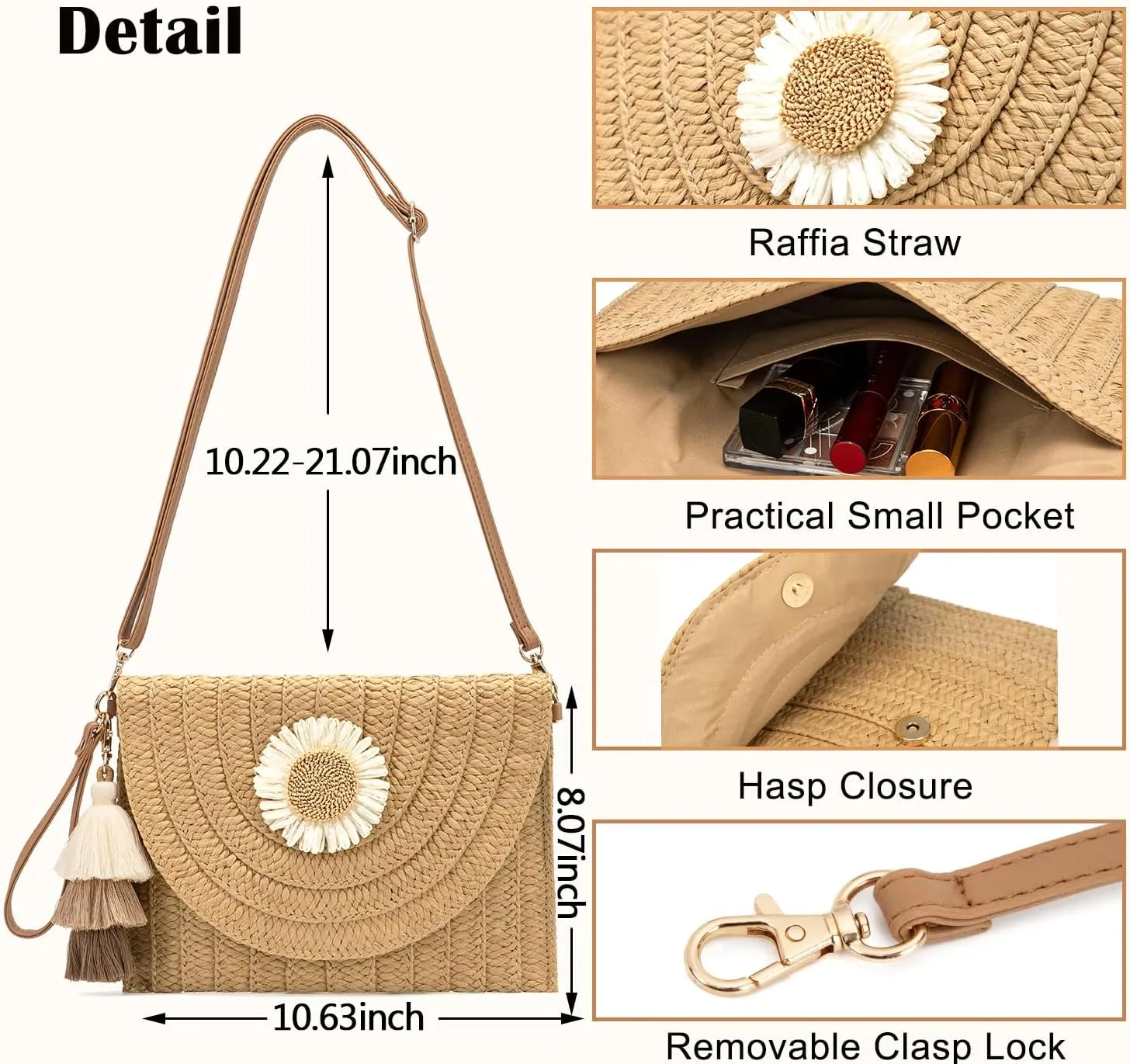Small Straw Clutch Purses For Women Raffia Shoulder Beach Bag Summer Woven Purse Envelope Crossbody Handbag Wallet