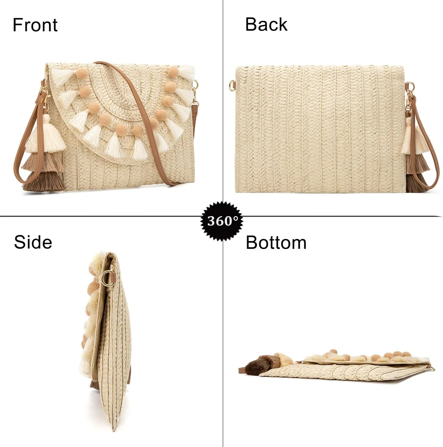 Small Straw Clutch Purses For Women Raffia Shoulder Beach Bag Summer Woven Purse Envelope Crossbody Handbag Wallet