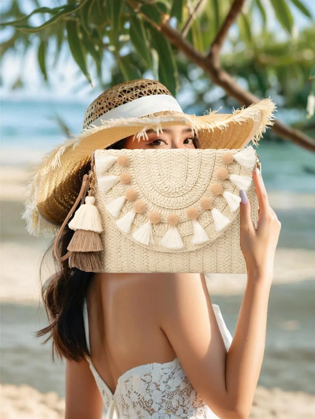 Small Straw Clutch Purses For Women Raffia Shoulder Beach Bag Summer Woven Purse Envelope Crossbody Handbag Wallet