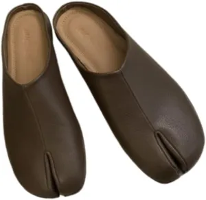 Split Toe Tabi Shoes Women Mules Slip on Loafers Casual House Slippers Office Business Retro Trendy Lightweight Leather Round Toes Non Slip Platform Dressy Backless Tennis Shoes Comfort Walking Slides
