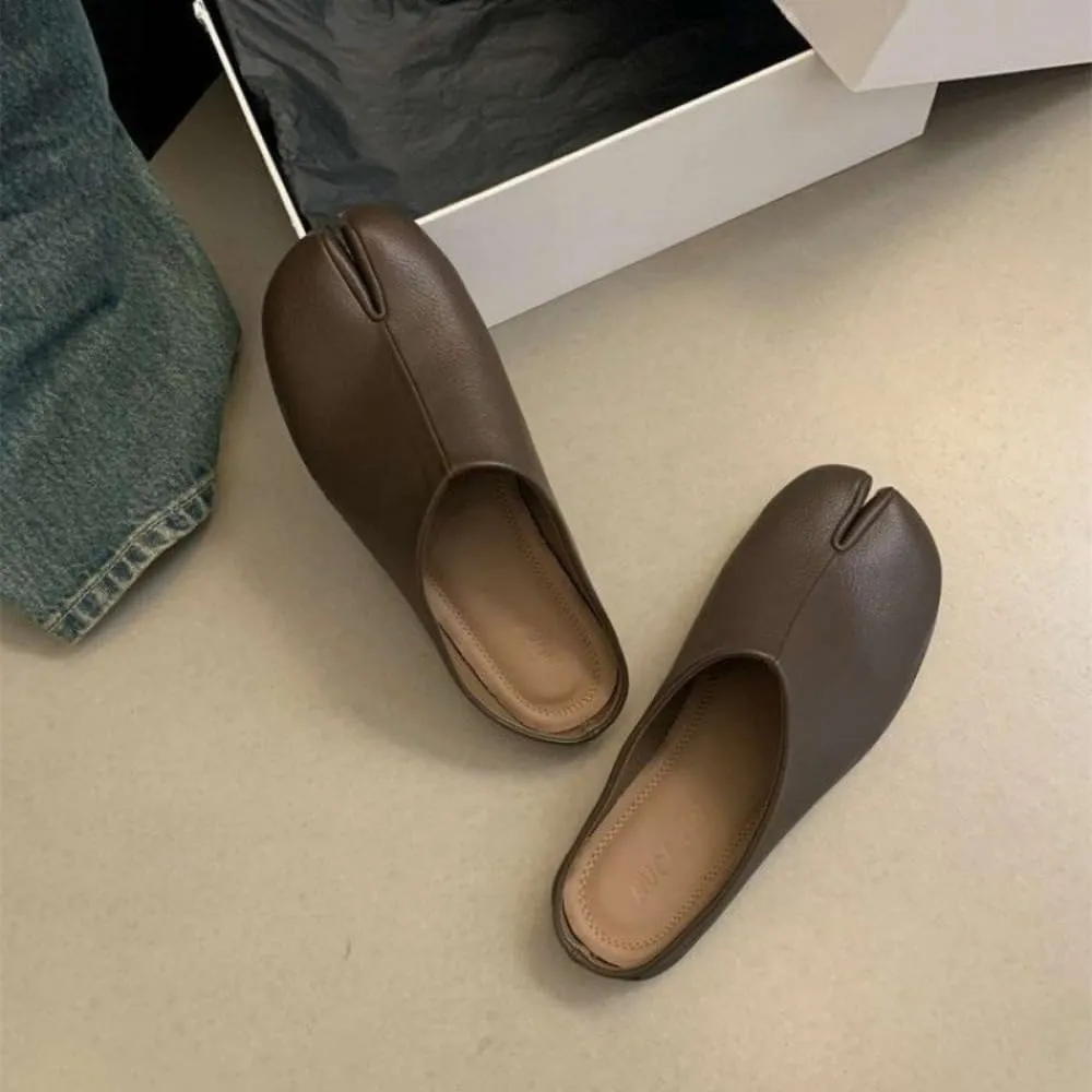 Split Toe Tabi Shoes Women Mules Slip on Loafers Casual House Slippers Office Business Retro Trendy Lightweight Leather Round Toes Non Slip Platform Dressy Backless Tennis Shoes Comfort Walking Slides