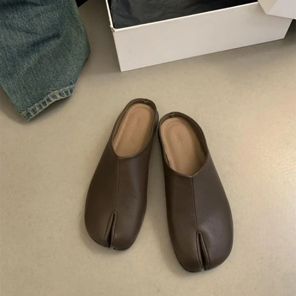 Split Toe Tabi Shoes Women Mules Slip on Loafers Casual House Slippers Office Business Retro Trendy Lightweight Leather Round Toes Non Slip Platform Dressy Backless Tennis Shoes Comfort Walking Slides